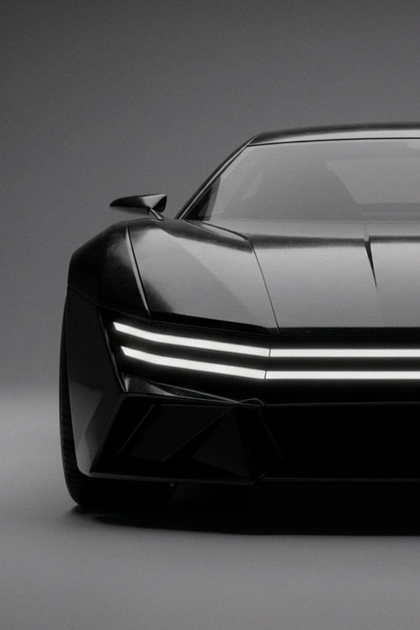 Visor automotive concept, close front view with horizontal headlights